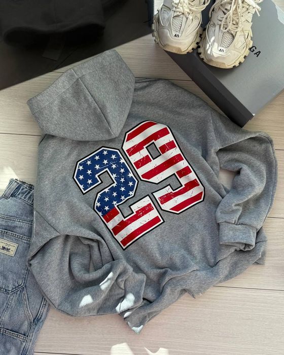 Тепле зіп-худі на флісі з принтом, сірого кольору