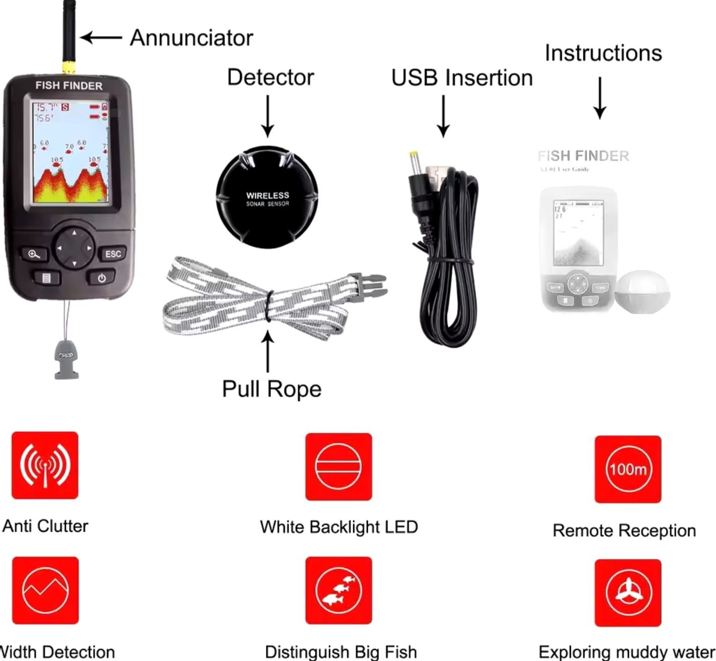 ECHOSONDA SONAR wykrywacz ryb bezprzewodowa  FISH FINDER