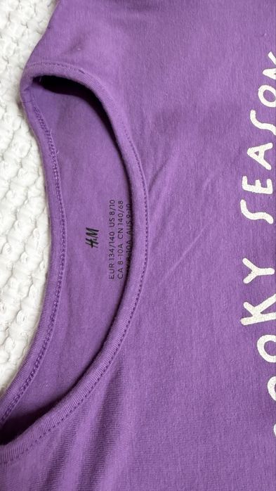 H&M fioletowa koszulka duch halloween dynia 134/140 9/10l modna