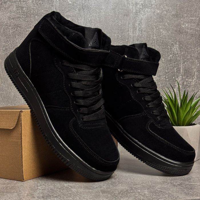 Топ ціна тижня! Чоловічі зимові кросівки на хутрі| Чорні з ремінцем