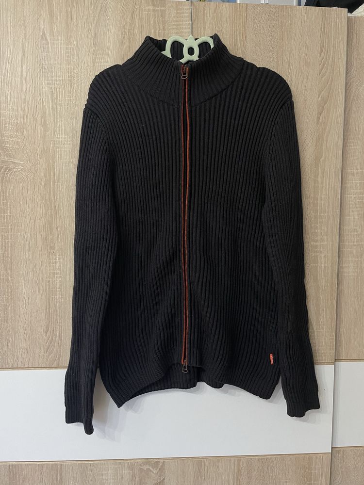 Sweter Hugo Boss XL 100% virgin wool elastyczny szary ciepły ze stojka