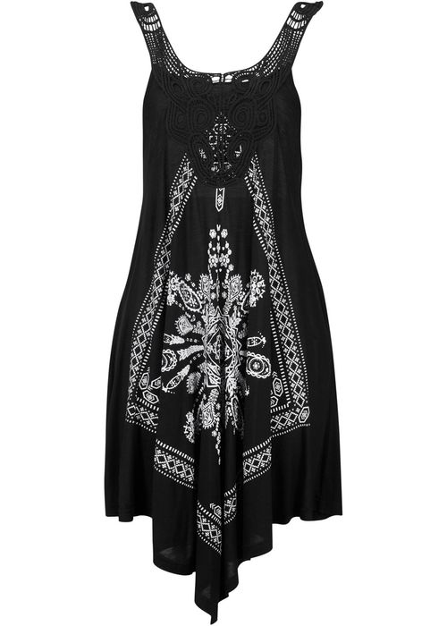 B.P.C sukienka plażowa tunika czarna z białym wzorem asymetryczna ^48/