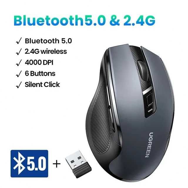 Беспроводная Bluetooth мышь для ноутбука Ugreen MU006 4000DPI DualMode