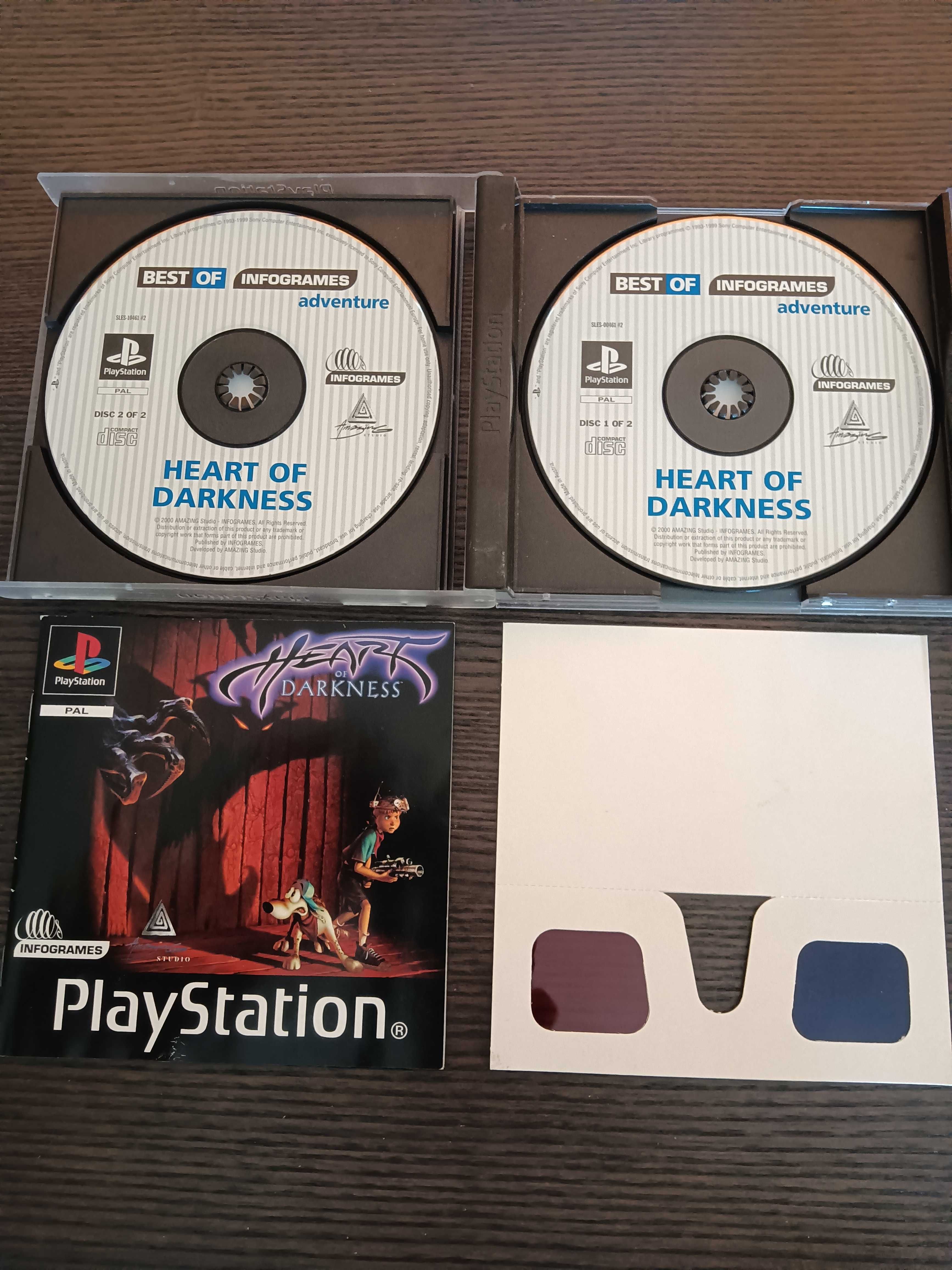 Jogo PS1 Heart of Darkness completo com óculos 3D e instruções