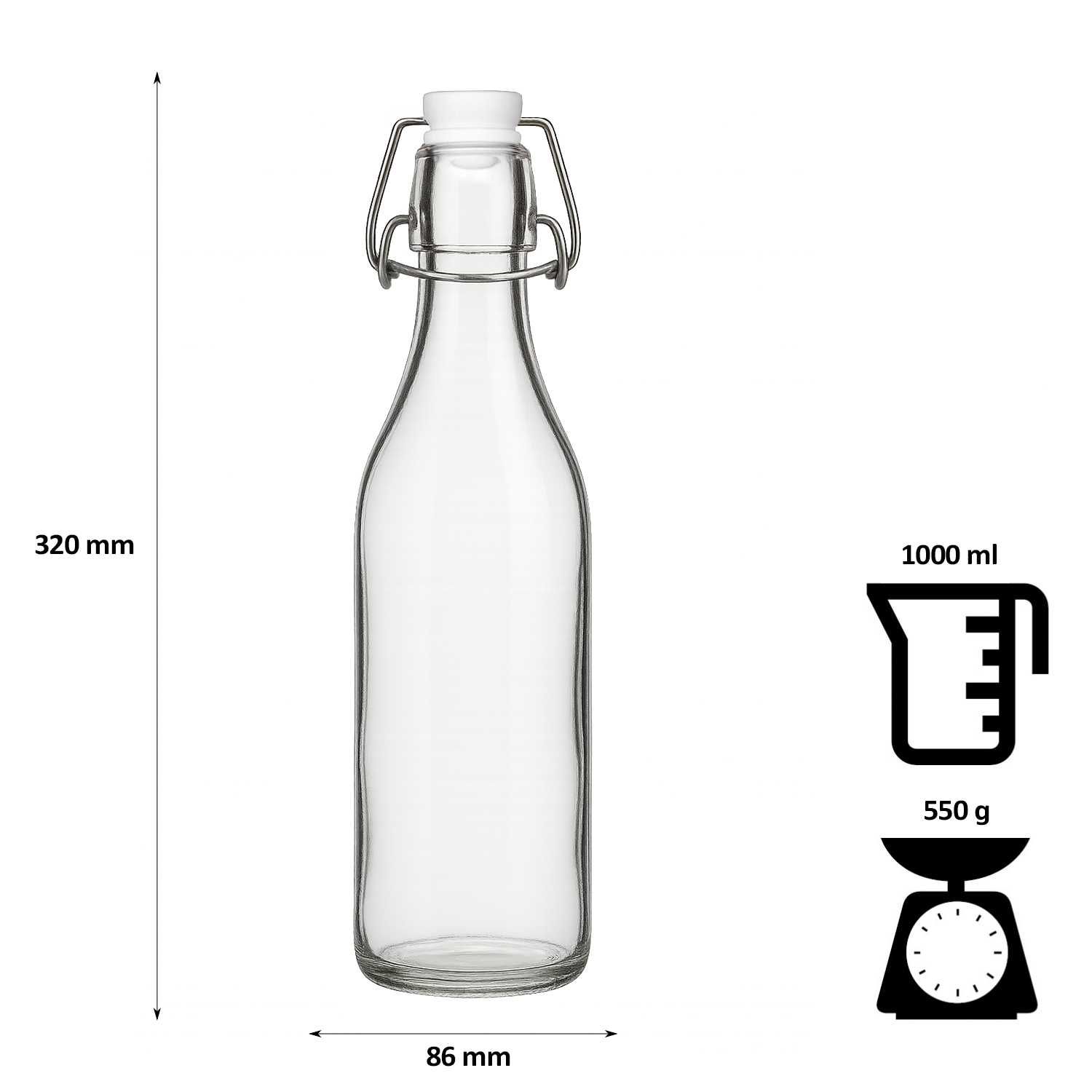Butelka okrągła 1000 ml 1 l na mleko + korek mechaniczny