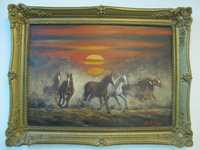 Obraz olejny na płótnie konie sygnowany Krzysztof Kubisz polski malarz