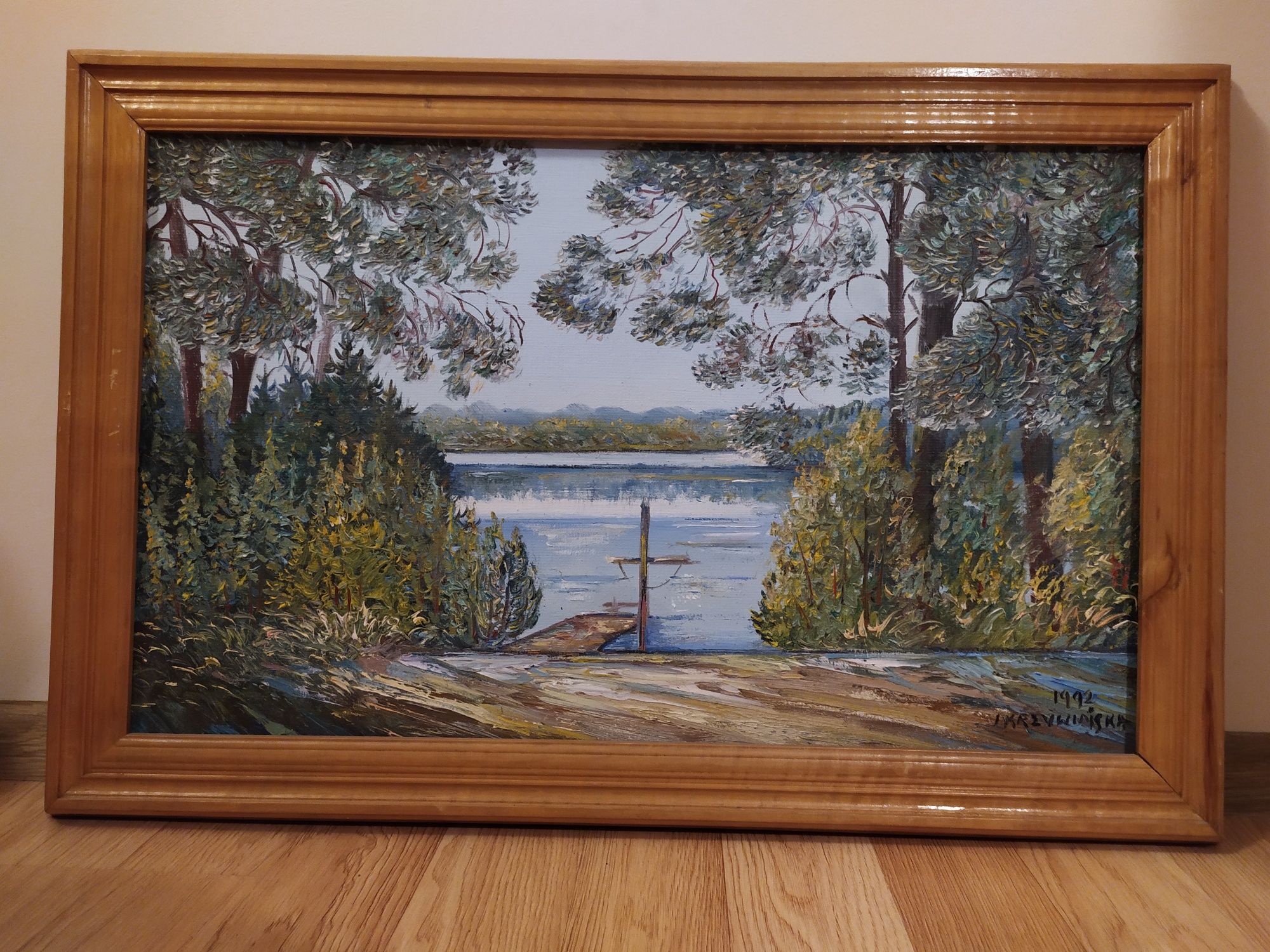Irena Krzywińska Pejzaż z pomostem 1992 olej, płótno 80x54cm