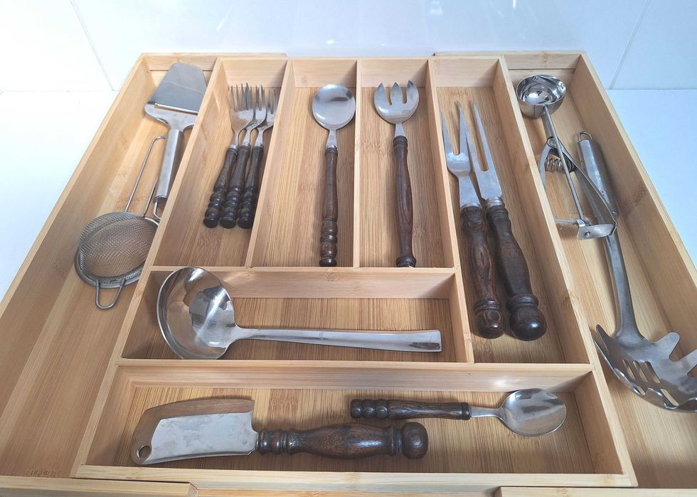 N O W Y bambusowy rozsuwany organizer wkład do szuflady kuchennej