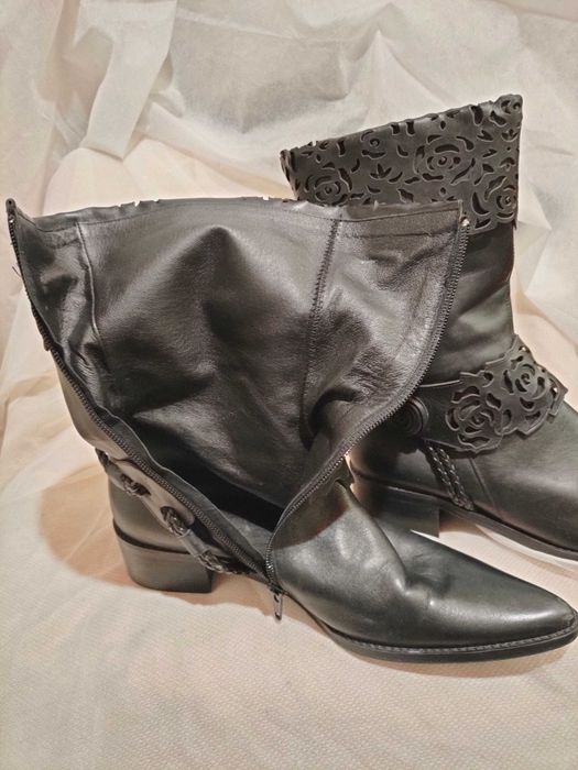 Черные кожаные женские ботильоны, размер 38