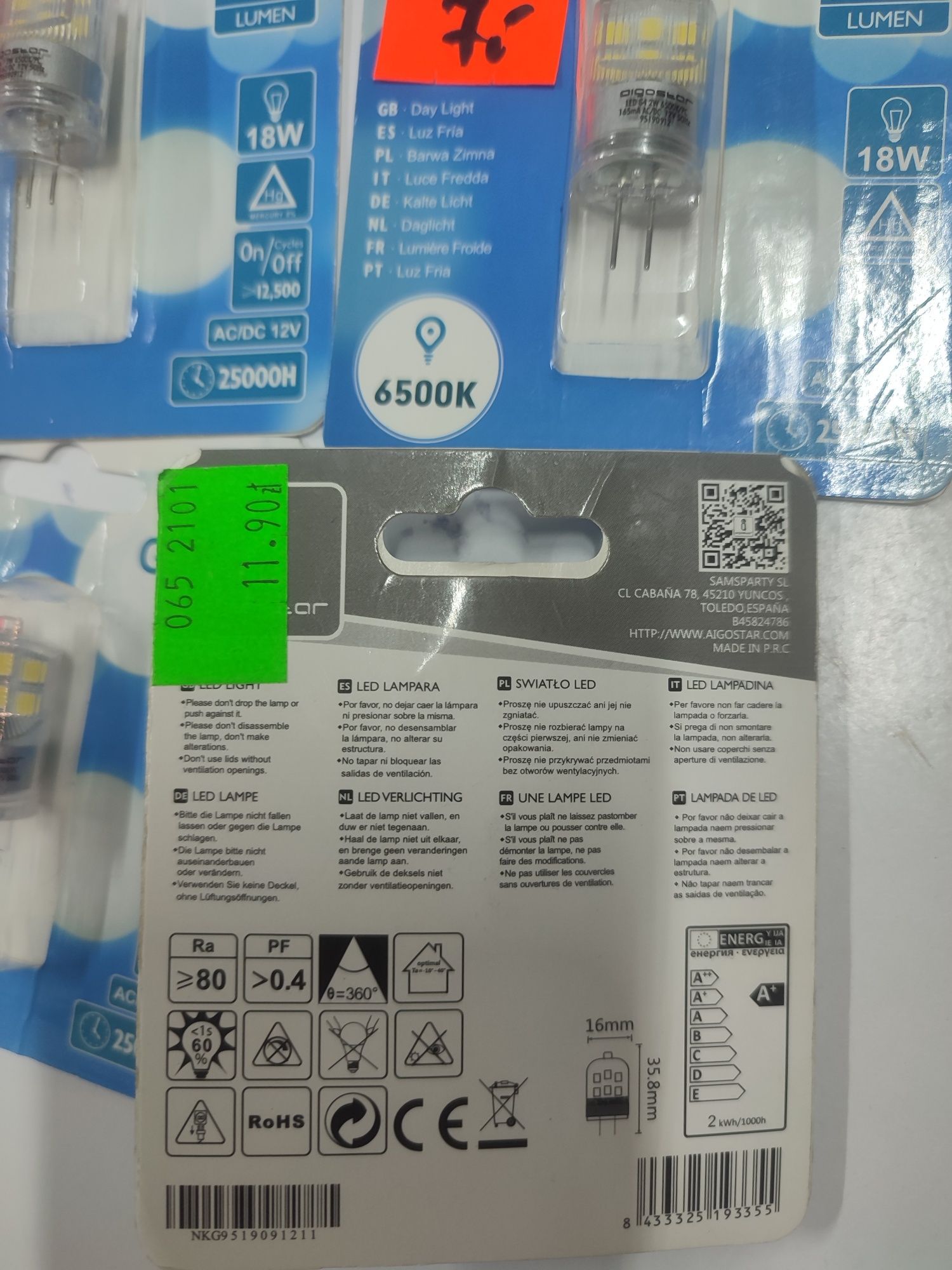 4sztuki żarówki LED G4 2W 170lumen barwa zimna