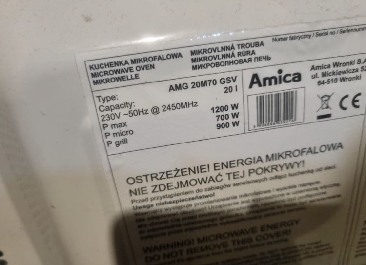 Panel sterujący do Mikrofalówki Amica AMG 20M70 GSV 20l.