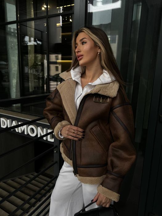 Жіноча дублянка косуха авіатор з еко хутром - тренд цього сезону