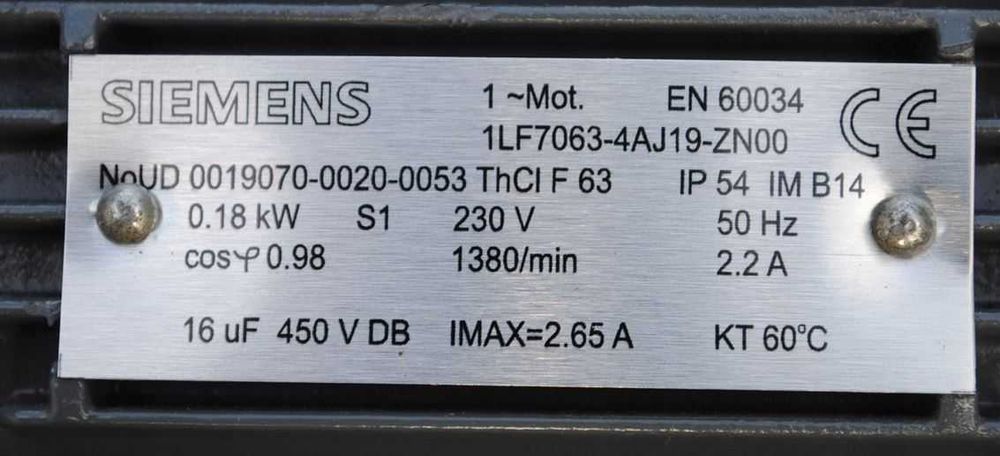 Silnik elektryczny kołnierzowy 0.18kw. 1380obr./min. 230V. Jednofazowy