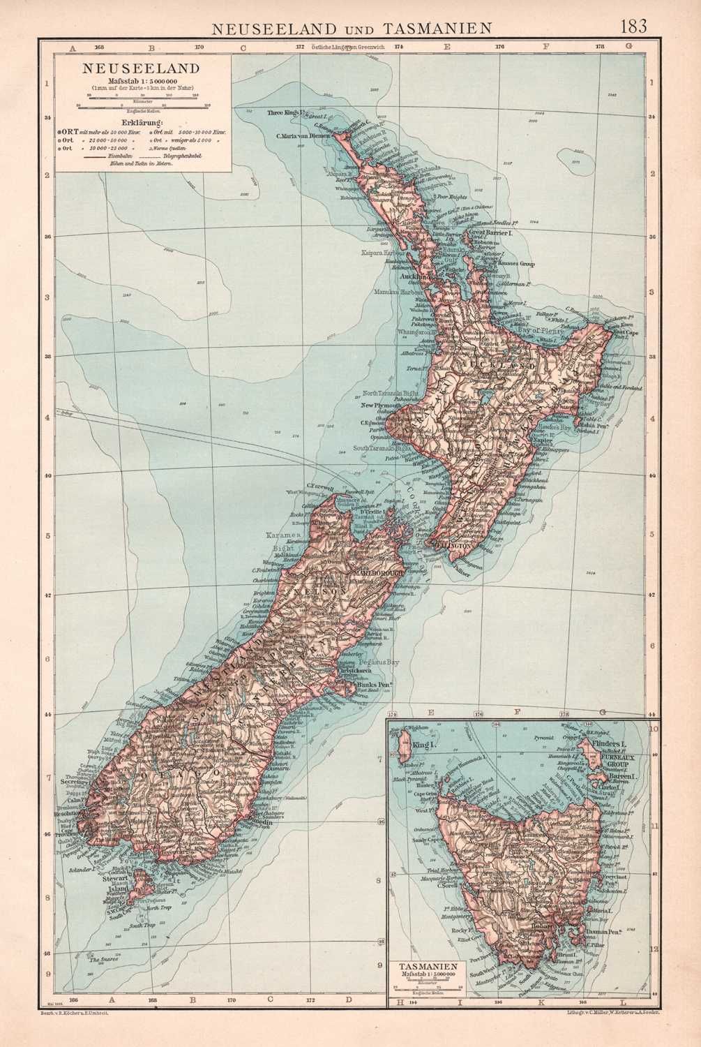 Nowa Zelandia Tasmania stara mapa 1905 r. autentyk