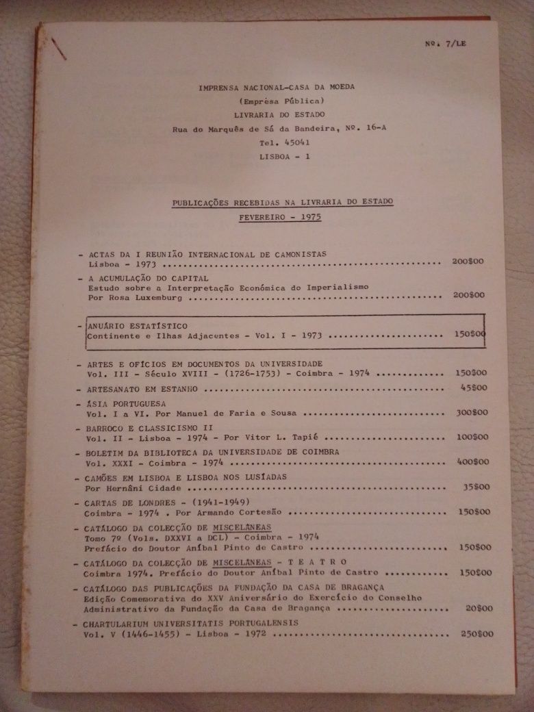 Livro Programa Política Económica e Social 1975