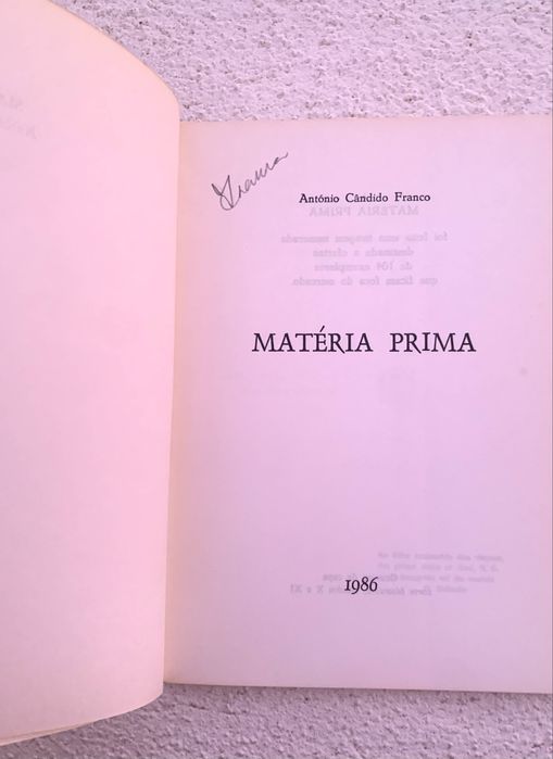 "Matéria Prima, António Cândido Franco" 1986