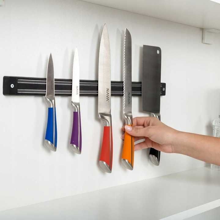 ZESTAW listwa magnetyczna kuchenna do noży czarna 49 cm + nóż SANTOKU