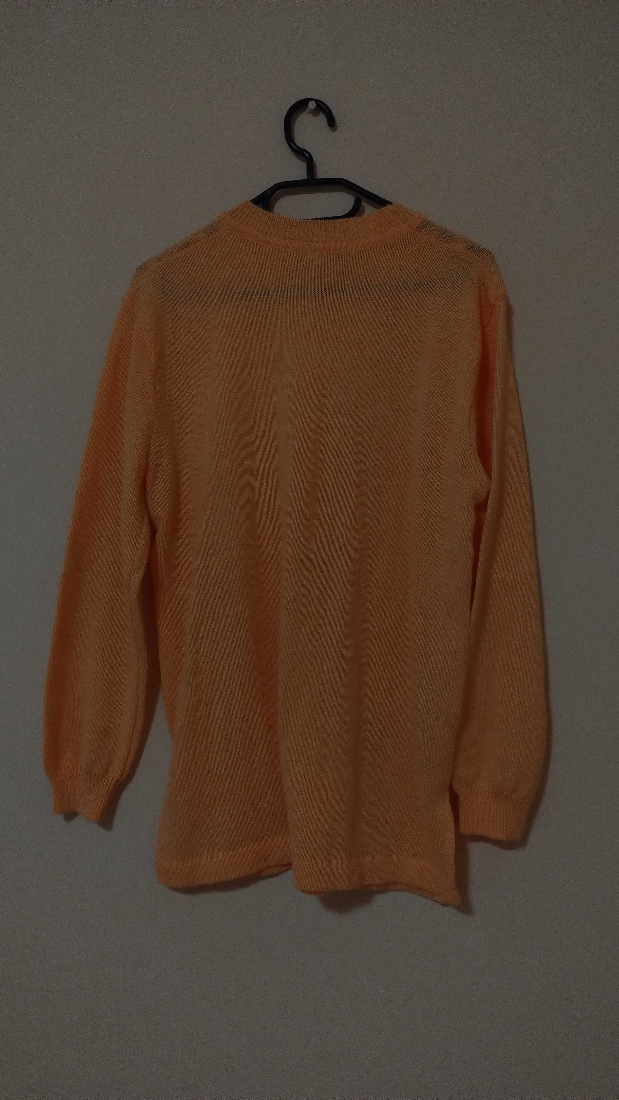Brzoskwiniowy morelowy sweter pleciony z długim rękawem XL