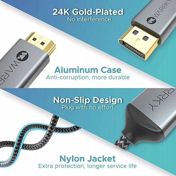 Kabel DisplayPort do HDMI 4K WARRKY 2M pleciony, spp631