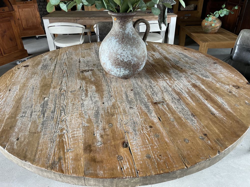 STARY Stół drewniany okrągły antyczny vintage ze starego drewna