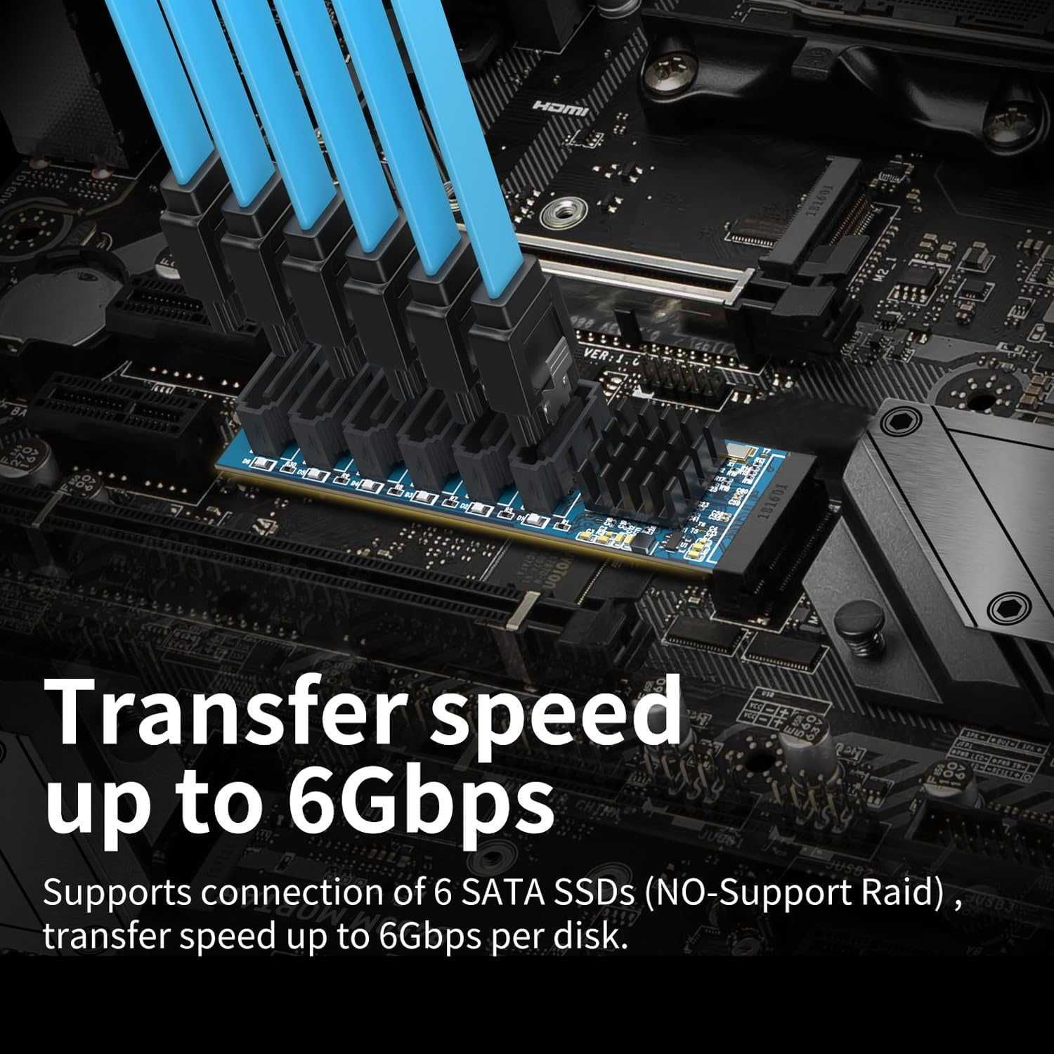 Adaptador M.2 (M Key) para 6x SATA 3.0, chip ASM1166 (novo)