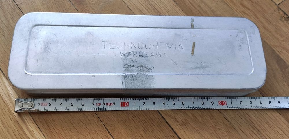 Puszka medyczna aluminiowa Technochemia Warszawa 24,5 cm - pamiątkaPRL