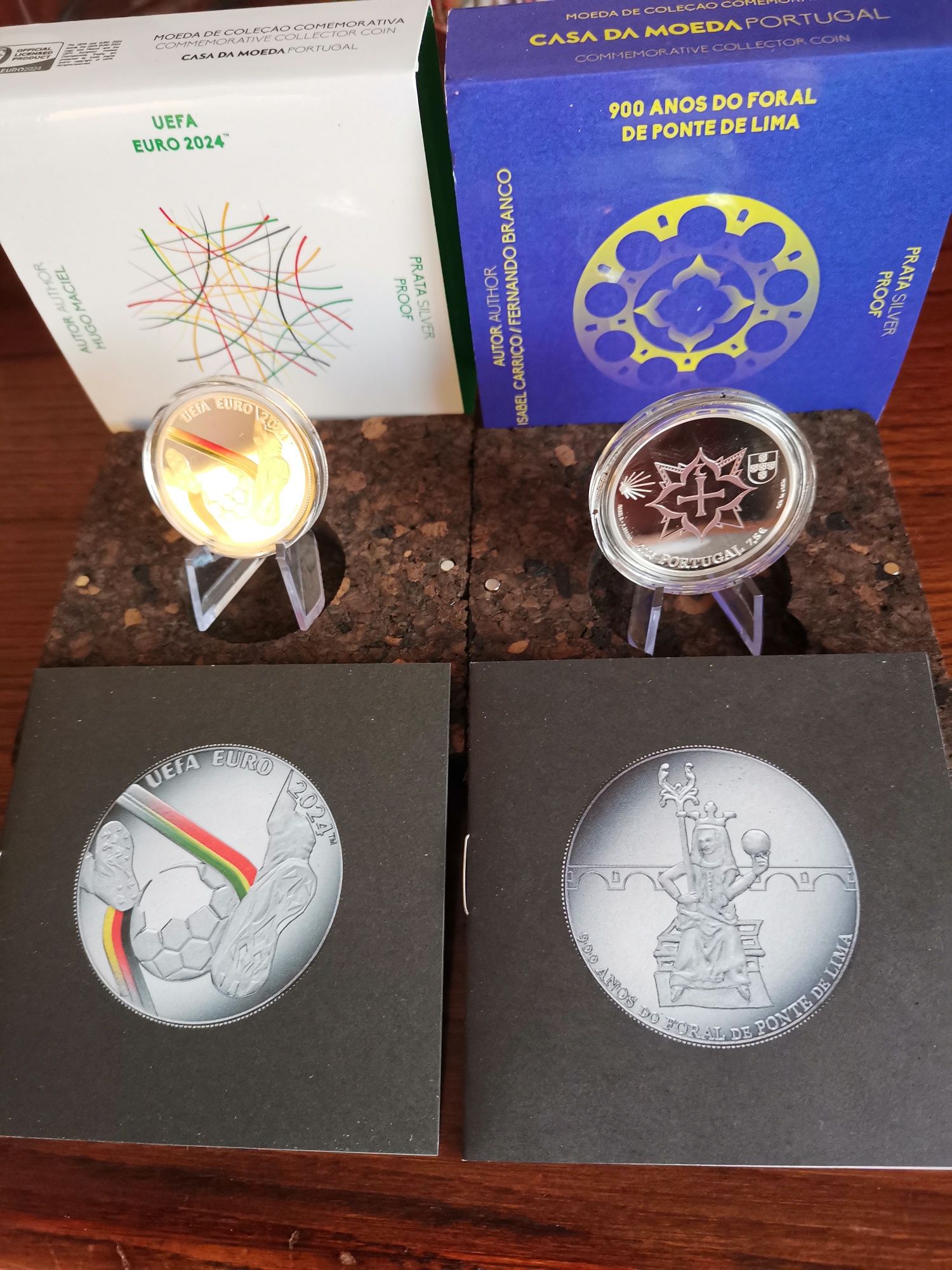 Conjunto de 2 moedas prata proof em estojo certificado