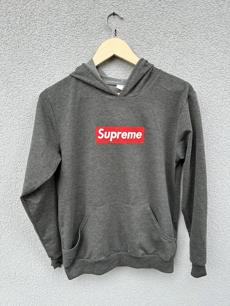 Supreme S M szara damska bluza wciągana z kapturem bootleg