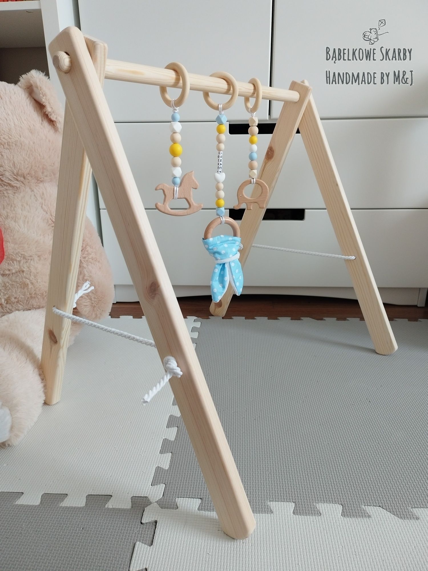 Nowy DUŻY Stojak edukacyjny drewniany Montessori Baby Gym