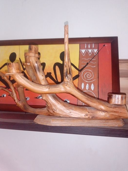 Świecznik drewniany  i metalowy