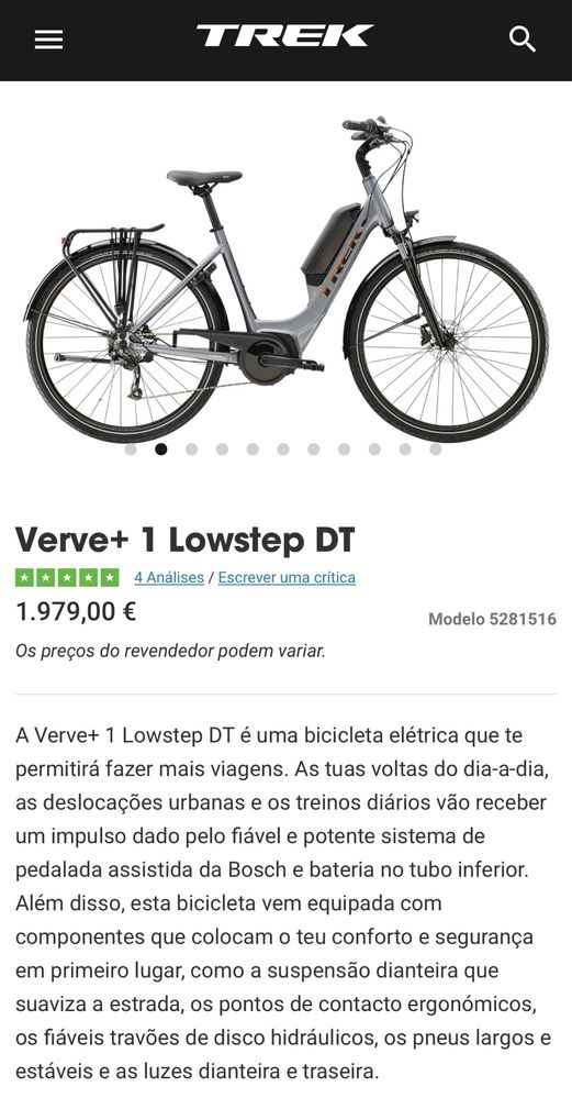 Bicicleta Elétrica Trek Verve 1 Lowstep DT