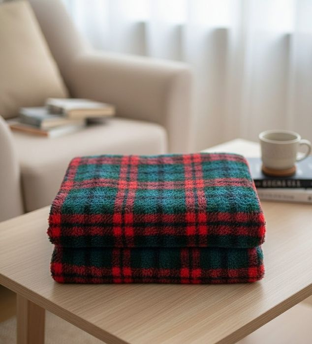 Manta polar xadrez vermelho e verde