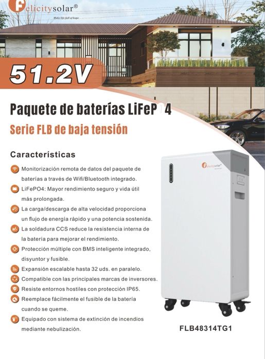 Bateria 16kWh | 51.2V 314Ah FLB | Felicity Solar