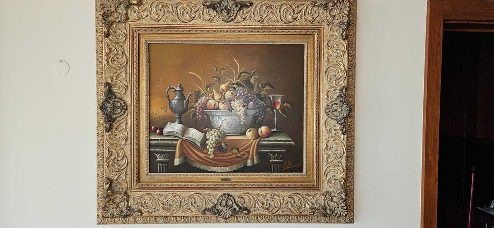 Pintura a óleo em tela de natureza morta - L. Blanco