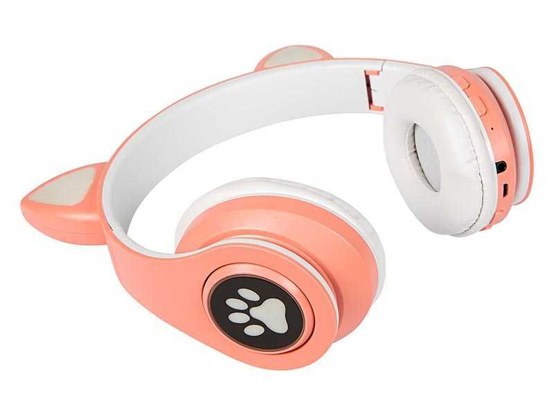 Słuchawki Bluetooth z mikrofonem Cats składane z podświetleniem różowe