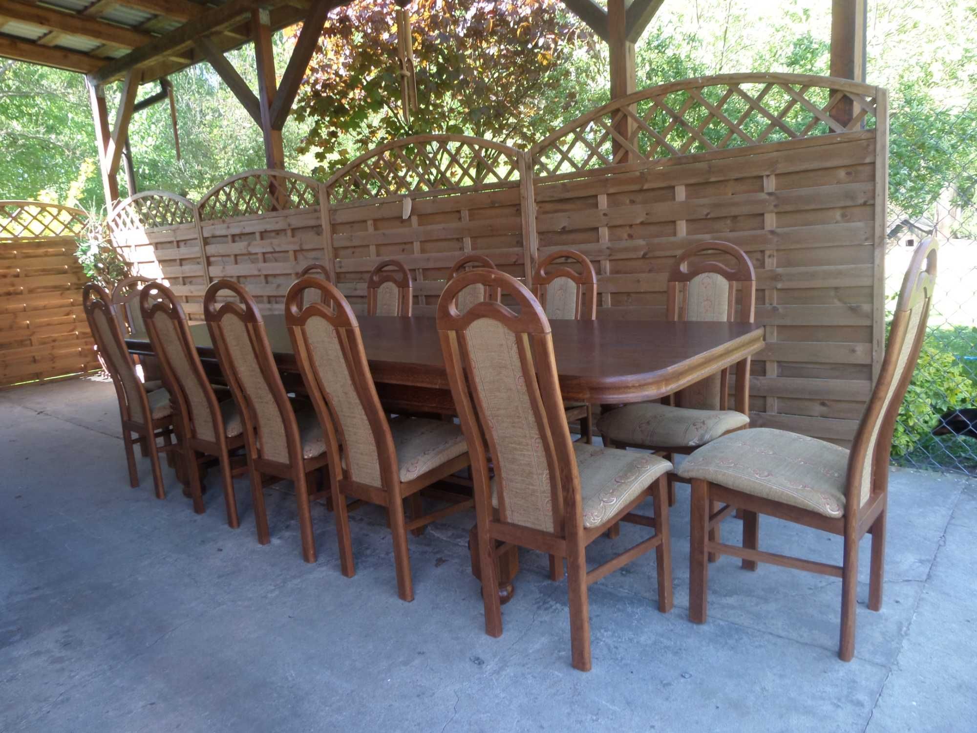 masywny dębowy stół 12 krzeseł rozłożony 4 metry stan db WYSYŁKA dowóz