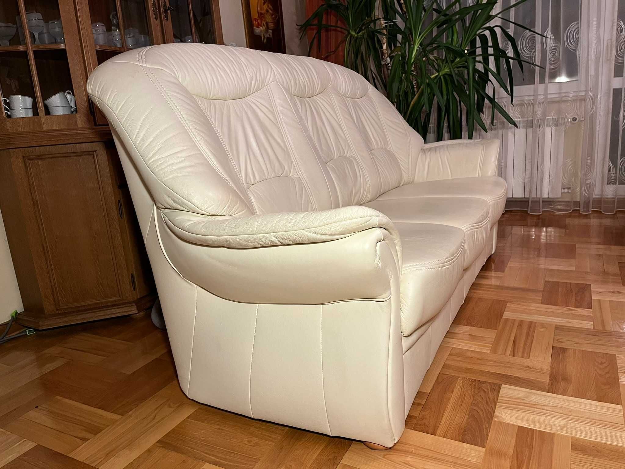 Komplet wypoczynkowy sofa + dwa fotele ze skóry