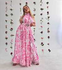 Sukienka maxi kwiatowy print Glamour nowość róż