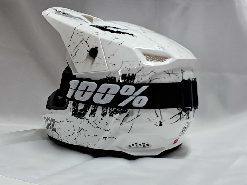 Мото шлем Full face Эндуро пит байк Winter white gloss c очками