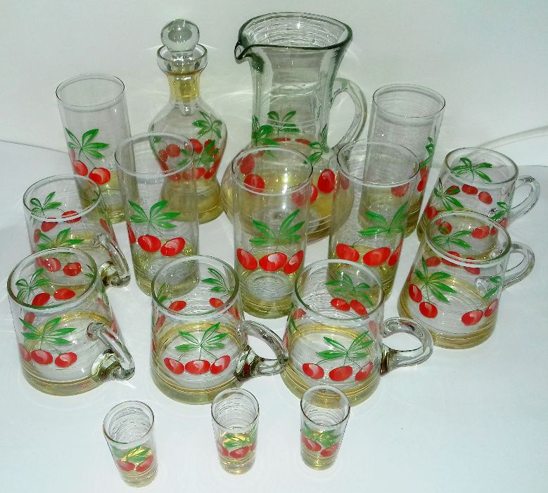 Zestaw do kompotu dzbanek wiśnia zastawa pamiątka PRL Cepelia