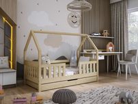 Łóżko domek DYZIO z drewna sosnowego! 160x80 cm, materac w zestawie!