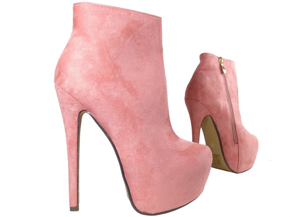 Różowe botki na platformie zamszowe buty 37