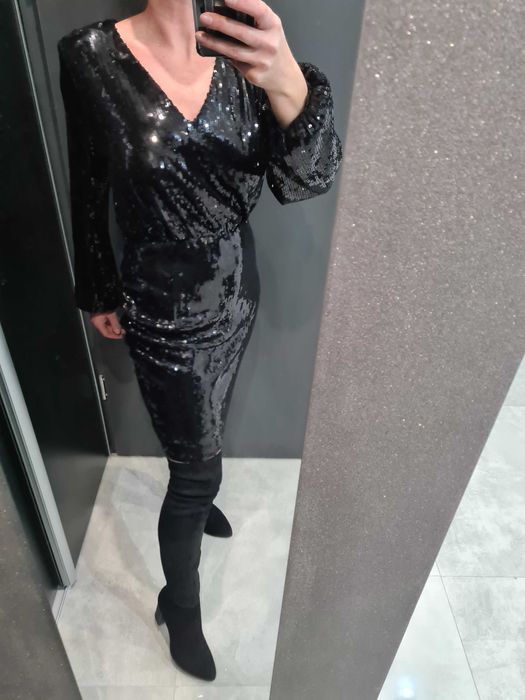 Elegancka sukienka wizytowa - wieczorowa, cekinowa, M / L
