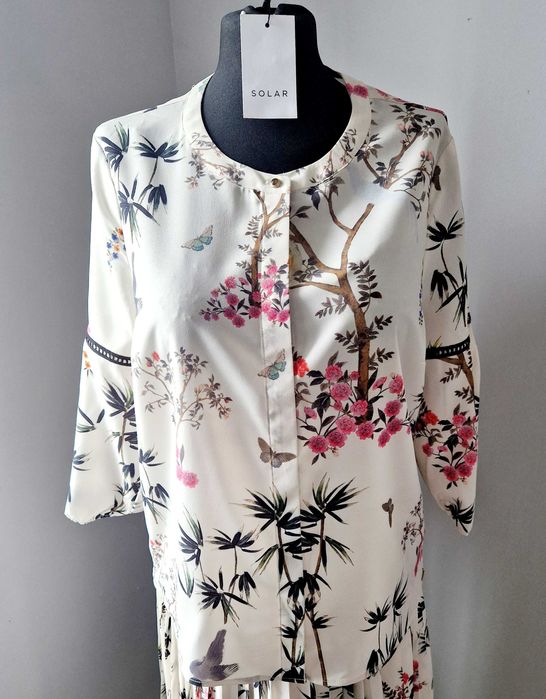 Bluzka Solar 42 XL ecru, zieleń, róż, szary