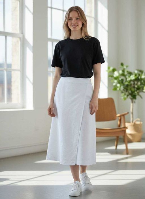 Белая летняя юбка миди удлиненная из льна Marks&Spencer Collection
