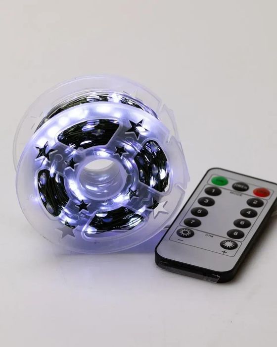 Гірлянда світодіодна біла Роса білий дріт з пультом 50м. 500 лед.