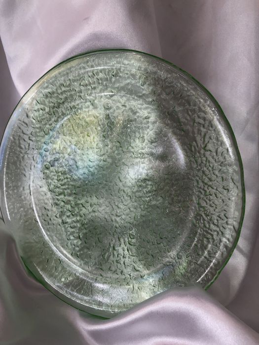 Talerz szklany zielony Sahara, E.Trzewik-Drost, HSG Ząbkowice, vintage