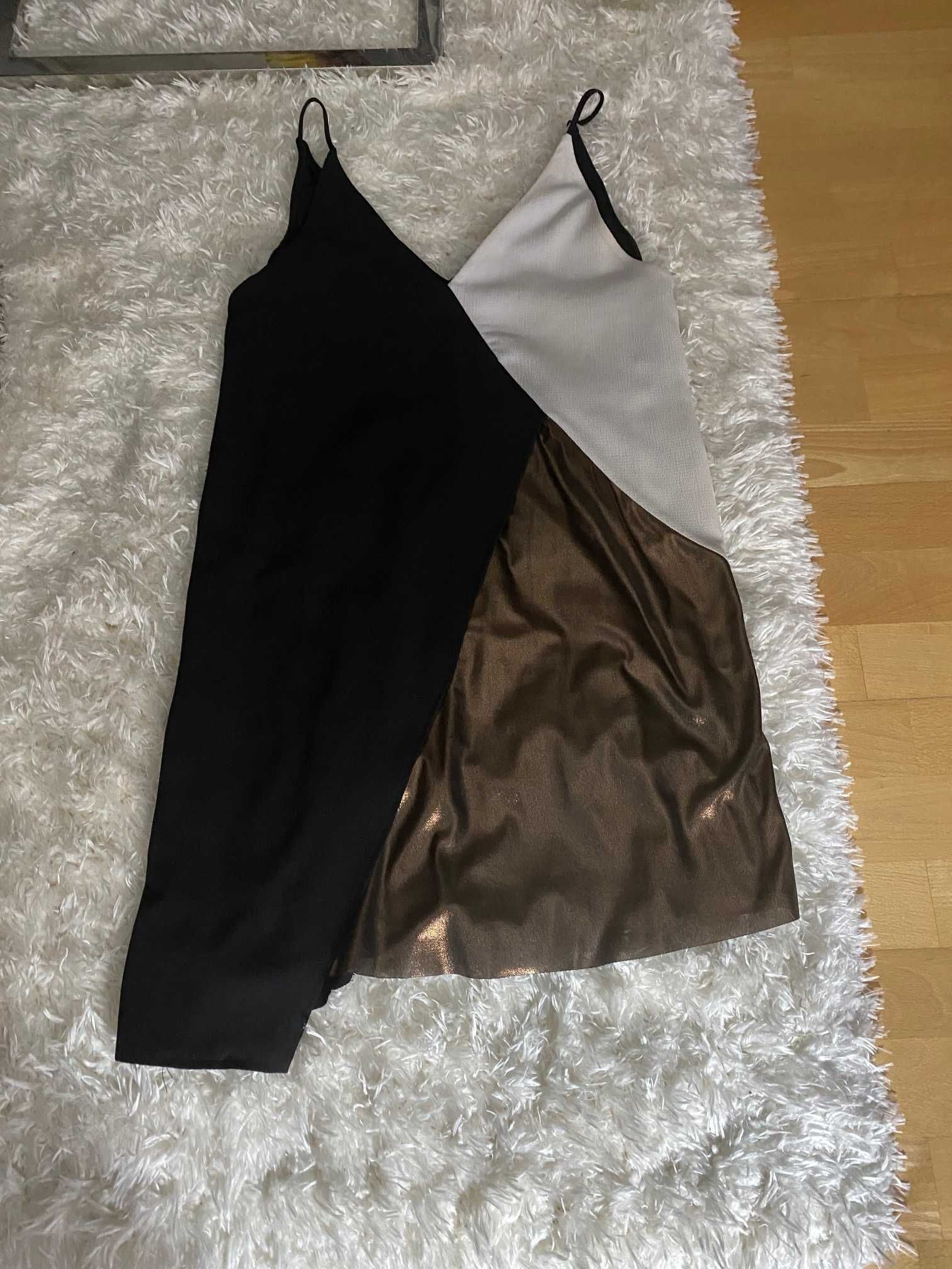 vestido preto dourado e branco zara tamanho s