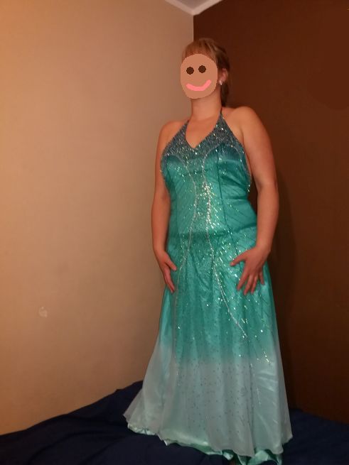 Sukienka Cicci USA turkusowa jedwabna suknia balowa wesele karnawał