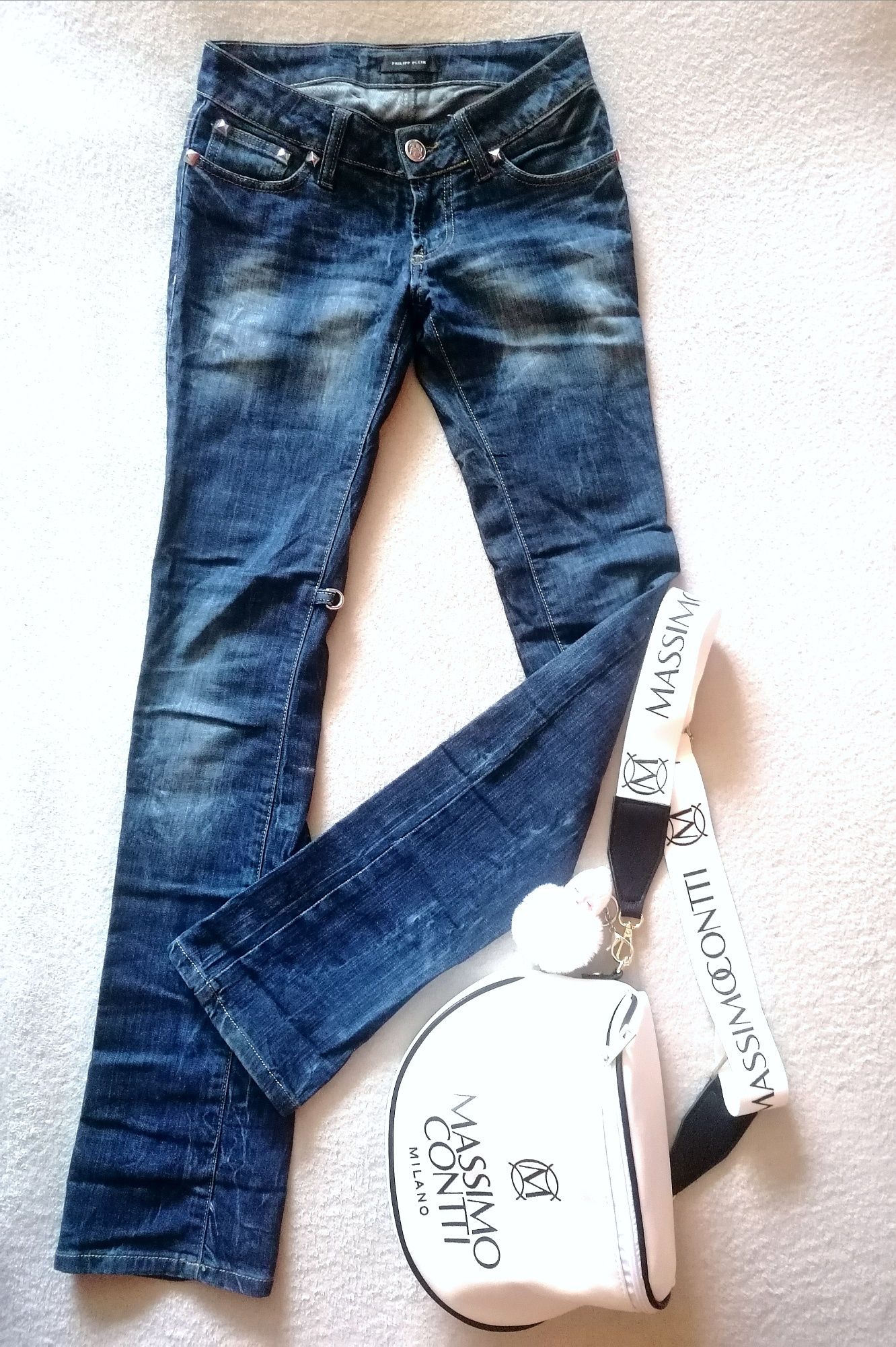 Spodnie jeans oryginalne philipp plein Slim gniecione M (26) stan bdb